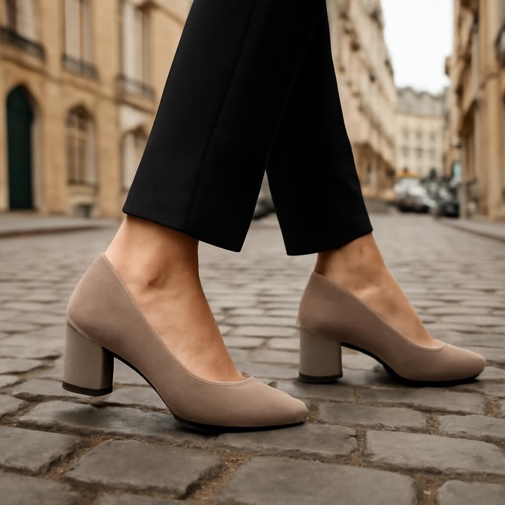 talon bloc chaussures confortables femme rue pavée Paris