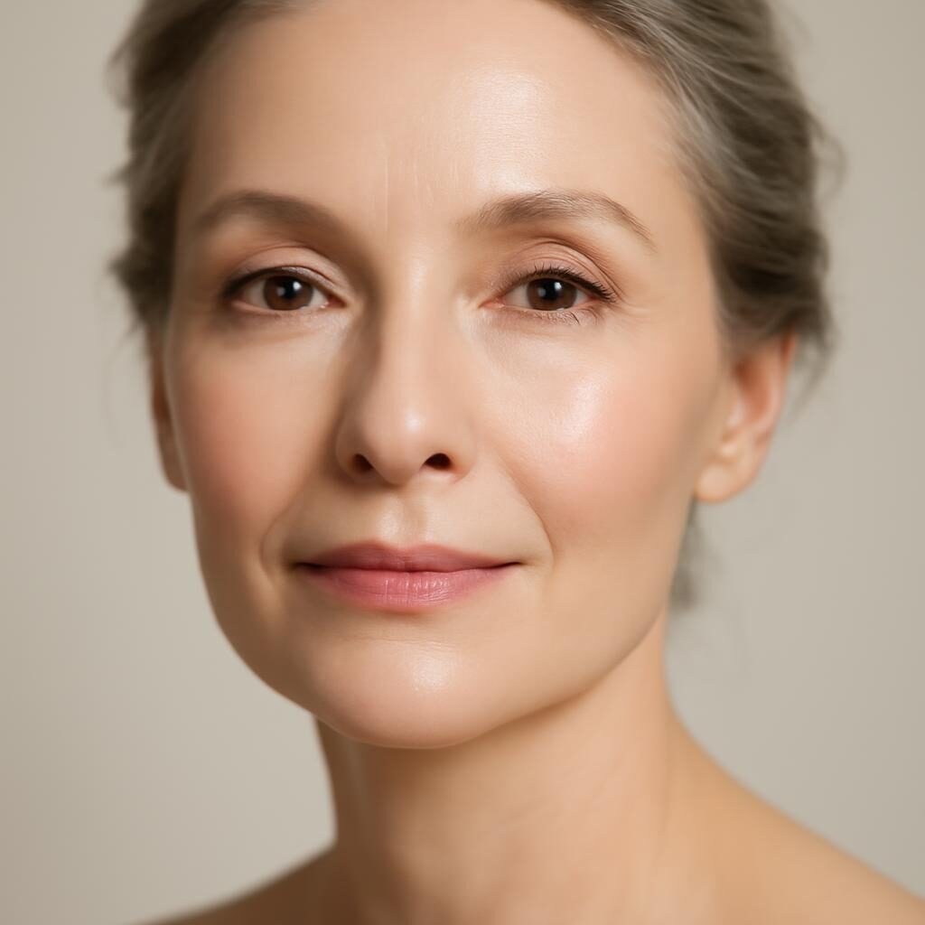 Portrait maquillage naturel peau lumineuse femme mature