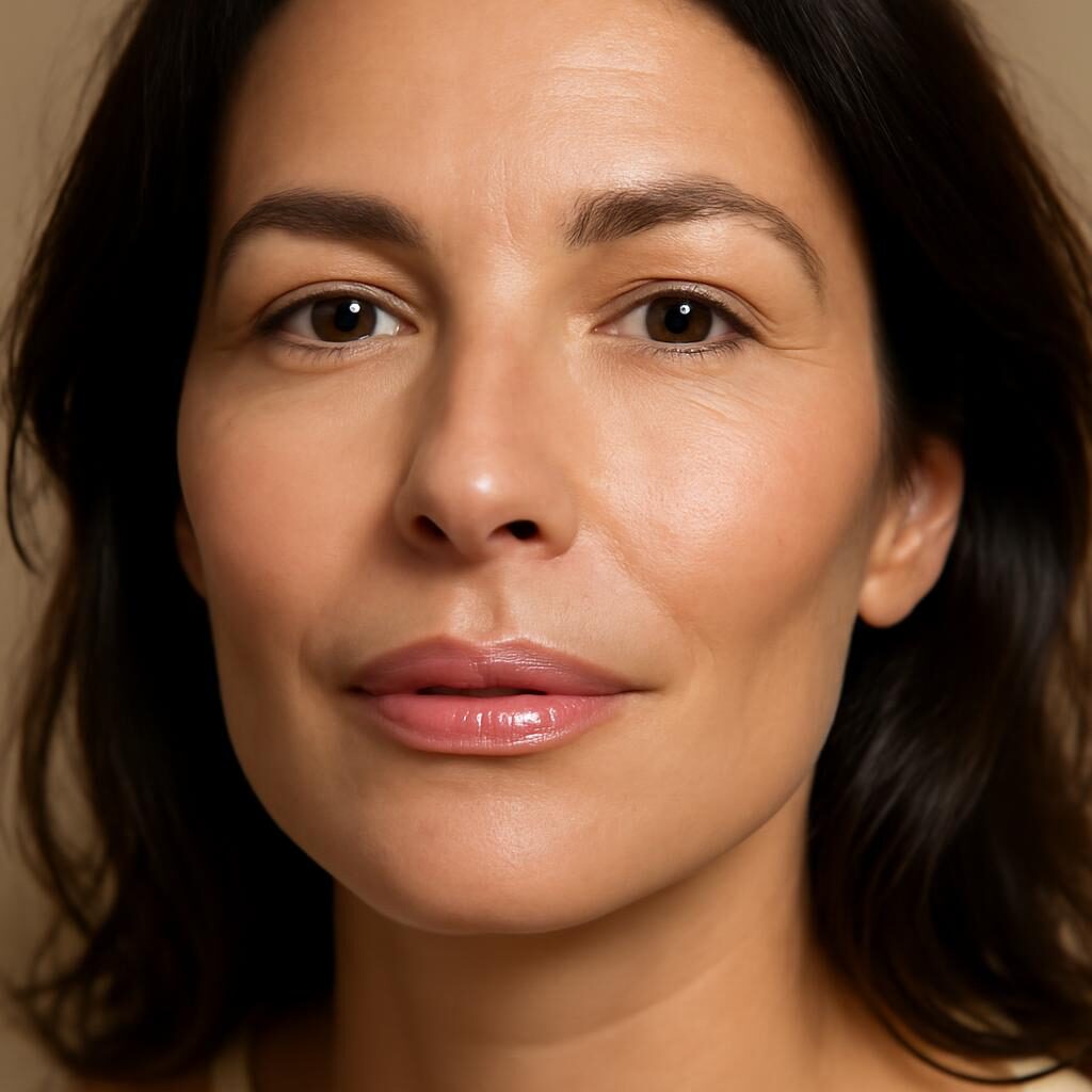 Lèvres hydratées et pulpeuses naturellement sur visage de femme mature