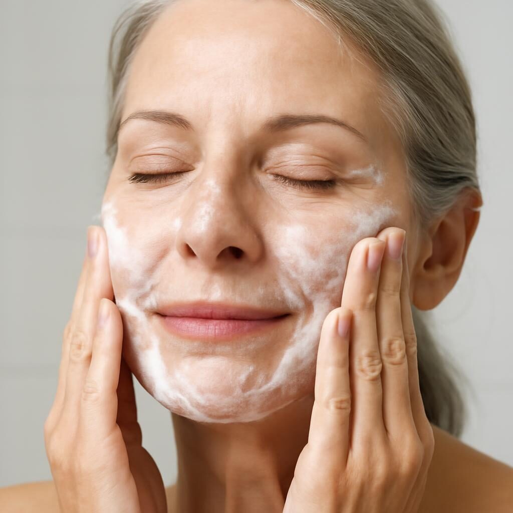 Massage du visage avec nettoyant moussant doux matin soir