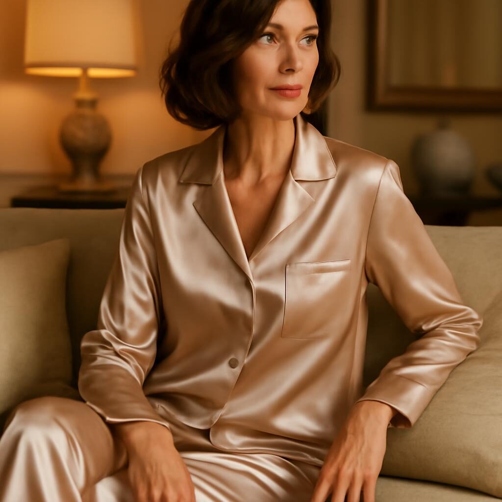 Pyjama soyeux femme élégant en soie et satin pour loungewear chic