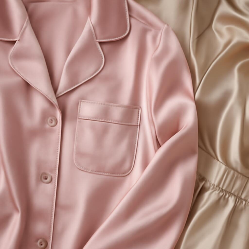 Tissus satin et soie naturelle en rose poudré et champagne pour pyjama chic