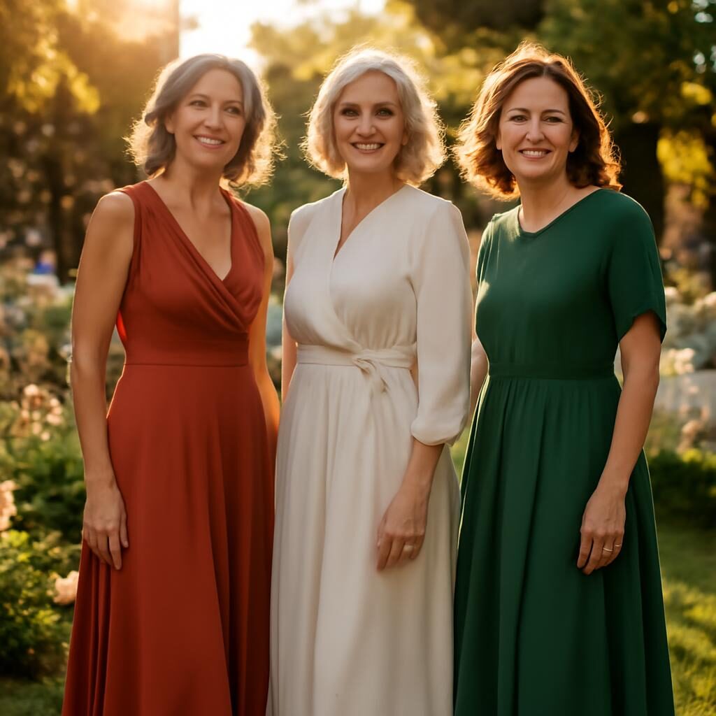 femmes élégantes robes fluides midi soirée jardin lumière dorée