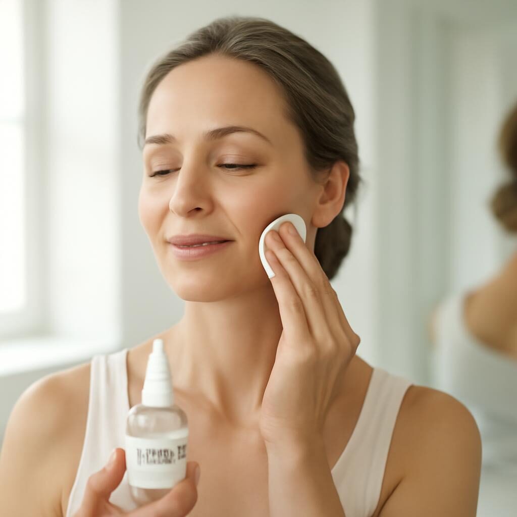 Exfoliation chimique AHA BHA : application sérum sur peau mature