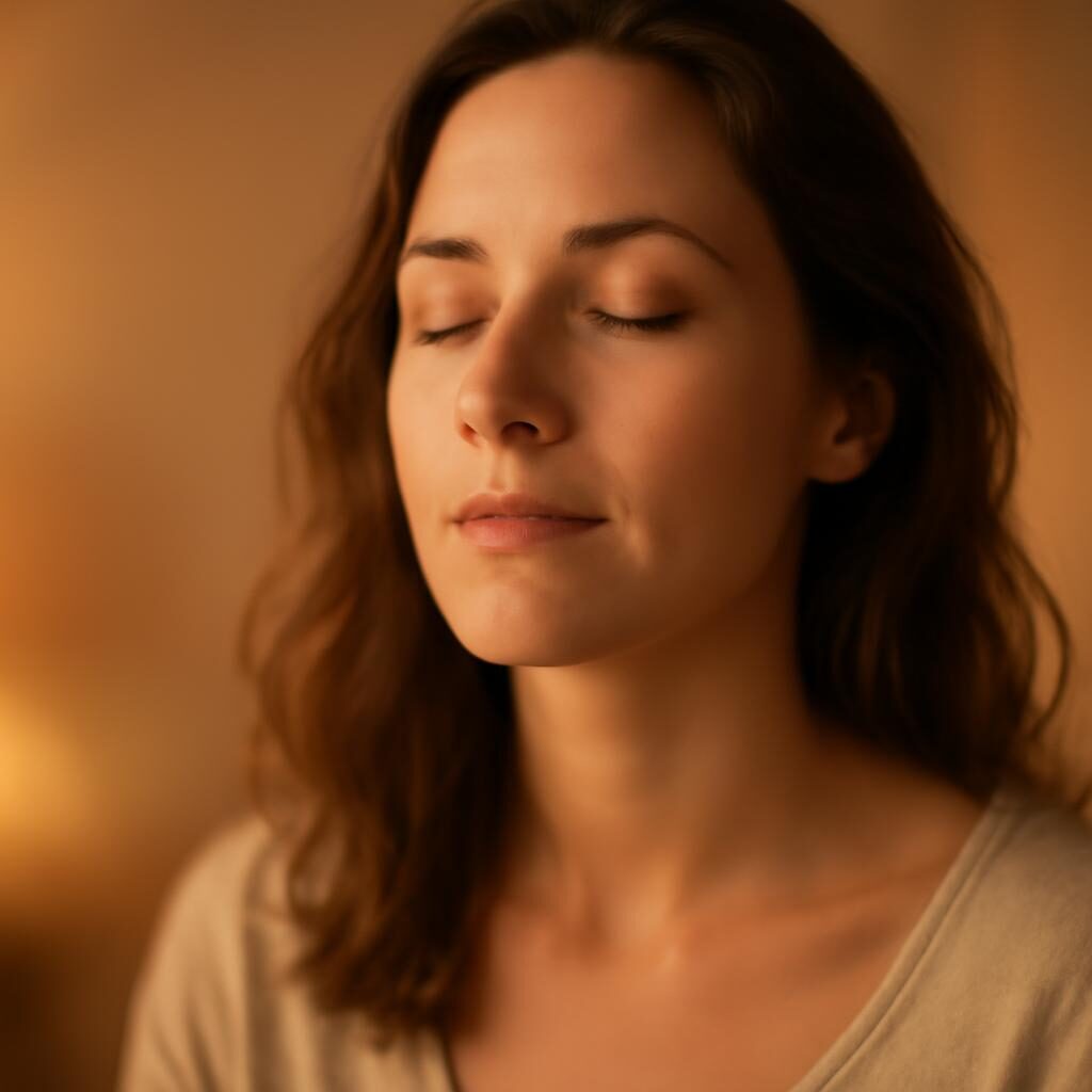 Femme apaisee yeux fermes etat relaxation profonde bien-etre interieur