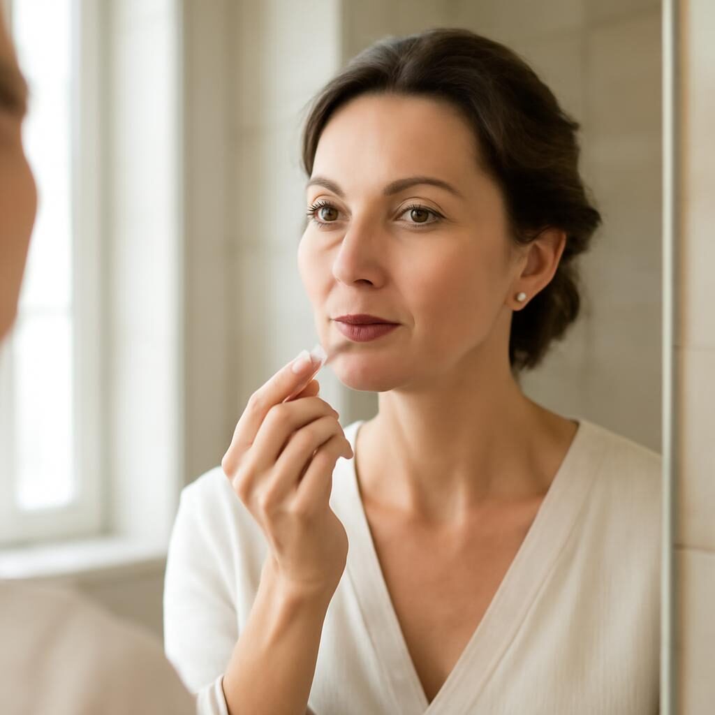 Soins lèvres après 40 ans : application de baume nourrissant en cabinet