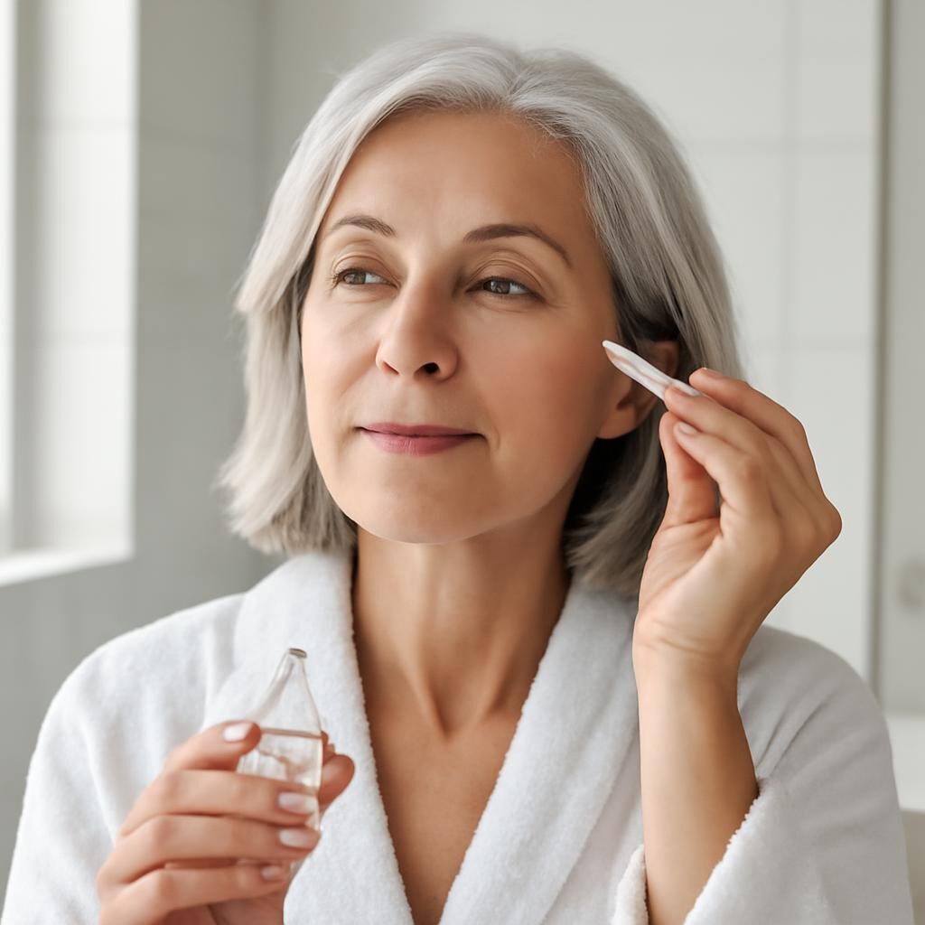 Femme mature application sérum visage routine soin