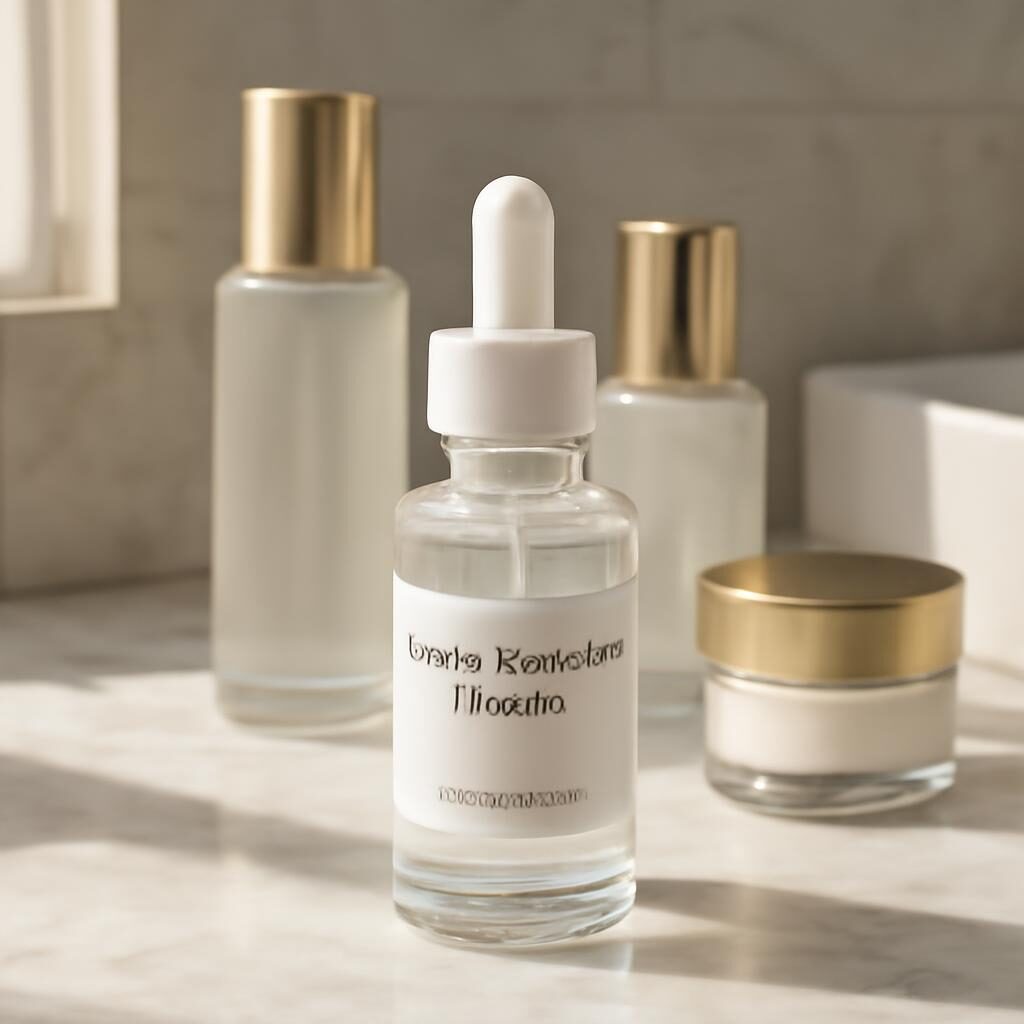 Sérum niacinamide flacons luxe marbre salle bain