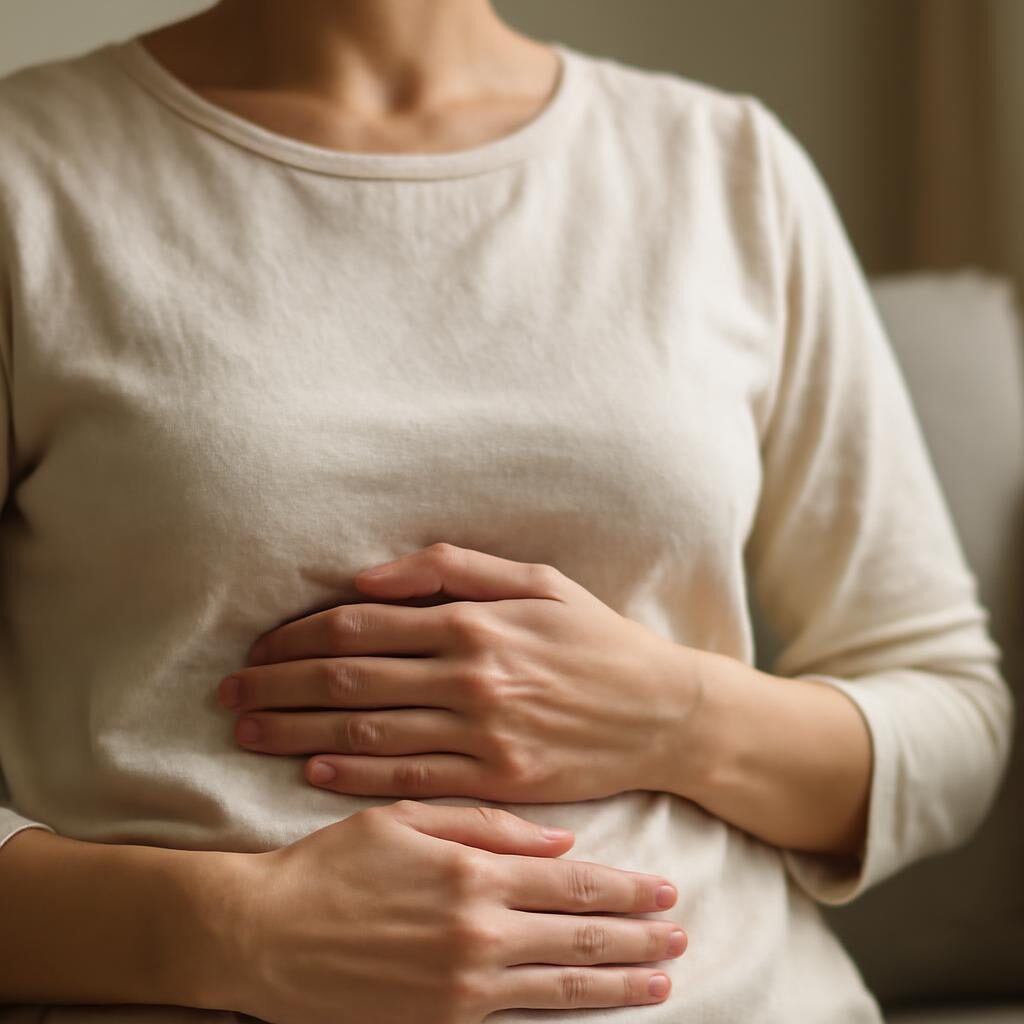Main posée sur le ventre pour respiration abdominale anti-stress