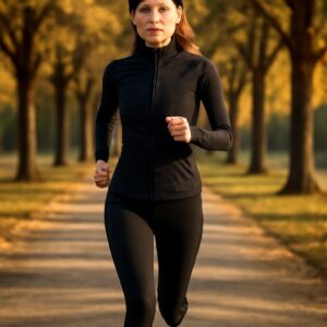 Running femme 40 ans course à pied chemin nature golden hour