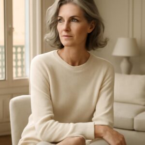 Pull cachemire femme 40 ans porté avec élégance
