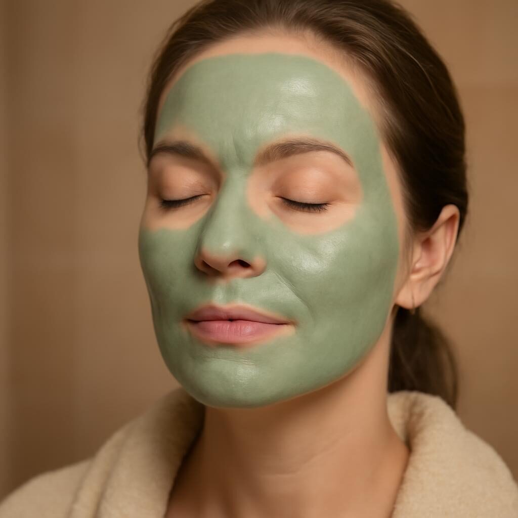 Masque visage maison argile verte applique sur peau mature
